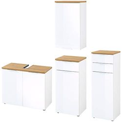 Germania Lot de 4 Ensemble Salle de Bain 8318-513 GW-Pescara avec Meuble WB, Armoire Suspendue, Meuble inférieur et Armoire, décor Blanc/chêne Navarra.