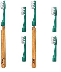 Spazzolino TePe Choice, morbido, verde, 1 manico in legno e 3 testine, spazzolino con setole morbide, ottimo per la pulizia dei denti e la rimozione della placca (Confezione da 2)