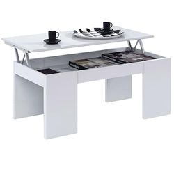 Mesa de centro elevável, mesa de sala de estar de jantar, modelo Kendra, acabamento em branco brilho, medidas: 100 cm (comprimento) x 50 cm (largura) x 43-54 cm (altura)
