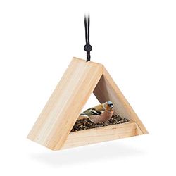 Relaxdays Mangeoire à Oiseaux, Bois, Maison, Nichoir à Suspendre, mésanges, Triangulaire, HxLxP : 16x23,5x12cm, Nature