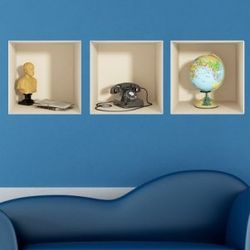 Ambiance Adhesivo decorativo para pared, efecto 3D, diseño de globo y combinado telefónico, 30 x 90 cm