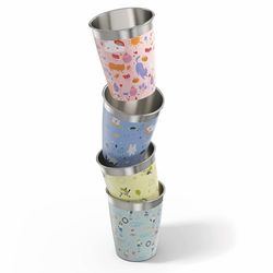 SIGG Daydream Kinderbekerset (4 x 0,35 l), drinkbekers voor kinderen in 4 kleurrijke designs voor jongens en meisjes, praktische roestvrijstalen bekers voor thuis en onderweg