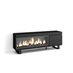 Skraut Home | Mobile TV Soggiorno | Ampio spazio a disposizione | 160 | Per TV fino a 65" | Camino elettrico XXL | Design industriale | Stile moderno | Nero