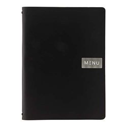 SECURIT - Portamenús Leather Line - Modelo Ruga - 1 Inserto Fijo Doble Cara = 4 Páginas A4 - Posibilidad de Añadir Insertos - Café, Bar, Restaurante - Ecopiel Color Negro Liso