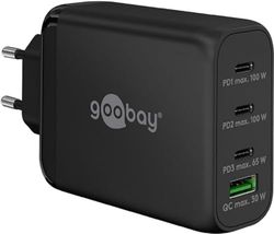 goobay 65555 Multiport Power Delivery USB C 100W Caricabatterie/Alimentatore compatto ultra veloce per 4 dispositivi/Quick Charge USB Port/Nero