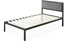 Zinus Korey Lit 90 x 200 cm – Hauteur 36 cm avec Espace de Rangement sous Le lit – Cadre de lit en métal avec tête de lit rembourrée – Noir et Gris
