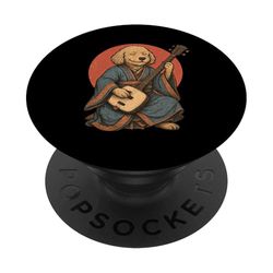 Samurái Goldendoodle jugando a Shamisen, perro retro vintage PopSockets PopGrip Adhesivo