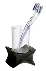 WENKO 21314100 - Bicchiere per spazzolini con Base a Forma di X, Colore: Nero