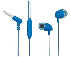 VoltShine Auricolare stereo a mani libere blu, suono, controllo del volume e microfono, ideale per chiamate e ascoltare musica.