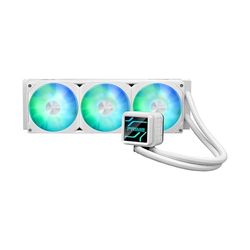 ASUS PRIME LC 360 ARGB (Blanc) – Refroidisseur liquide CPU tout-en-un (zone de contact CPU et canaux à ailettes, bloc d'eau avec options de lentille à miroir infini, ventilateurs ARGB préinstallés)