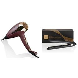 ghdghd Helios Hair Dryer - Plum, Professional Hairdryer, Powerful Airflow, Style with Speed and Control, 30% More Shine & Gold Styler Professional Hair Straighteners, Blackghd