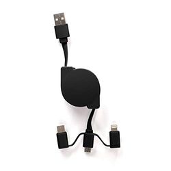 USB-kabel, intrekbaar, 3-in-1, zwart