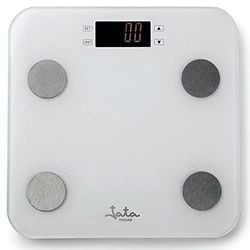 Jata HBAS1501 - Báscula de Baño Digital Grasa Corporal, Pantalla LCD, Alta precisión, Capacidad de 180 kg, Plataforma de Vidrio, Apagado Automático, Incluye Pila, Blanco