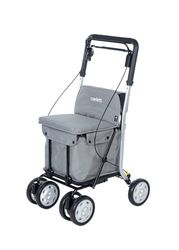 Carlett - Supermarktwagen - medisch goedgekeurd - zitting met geïntegreerde rugleuning - 4 wielen met 3 standen - capaciteit 15 kg - Afneembare tas 29L - Kleur lichtgrijs