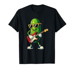 Pickle Playing Electric Guitar Rock Star Funny Pickles Lover Maglietta
