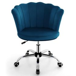 FANTASK Sedia in velluto regolabile in altezza, girevole a 360°, sedia girevole con ruote, blu