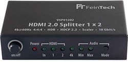 FeinTech VSP01202 HDMI 2.0 Splitter 1x2 con 4K HDR Down-Scaler Audio-EDID Negro