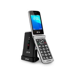 SPC Prince 4G Mobiele telefoon voor senioren met klep, grote, gemakkelijk te bedienen knoppen, SOS-knop, configuratie op afstand, laadstation, USB-C en 2 directe opslag, zwart