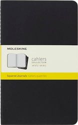 Moleskine Cahier Journal, Set 3 Quaderni a Quadretti, Copertina Morbida con Cucitura in Cotone Visibile, Colore Nero, Formato Large 13 x 21 cm