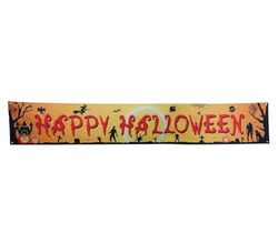 FIESTAS GUIRCA | "Happy Halloween Fabric Sign (114.2x19.7 in) - Halloween Party Decoration and Celebrations - Ideal Accessory for Spooky Party Decor - Orange