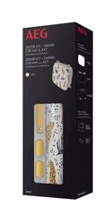 AEG AKITW3 Decoratieset Safari, past op AX5 en AX7 luchtreiniger, gerecycled premium textiel voorkant, veganistisch PU-lederen handvat, houten poten, geel/wit