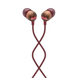 House of Marley Smile Jamaica in-ear hörlurar – hållbart handgjorda, miljövänliga, ljudisolerande trådbundna hörlurar, 9,2 mm drivrutin, trasselfri kabel, 1 knapp mikrofonkontroll – röd