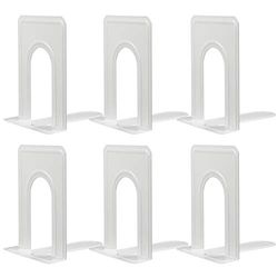 HappyHapi Lot de 6 Serre-Livres en métal antidérapants pour étagères, Serre-Livres Lourds pour Livres, 14 x 12 x 16,5 cm, Blanc