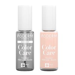 PODERM - LOT 2 PRODUITS | SOIN VERNIS PROFESSIONNEL | Base Coat Tenue Parfaite + Vernis ROSE POUDRÉ Tea Tree | Prévention & Traitement des Ongles Jaunes/Abîmés | SOIGNE & COLORE | Swiss Made