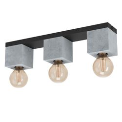 EGLO lampada da soffitto Prestwick 3, illuminazione da soffitto a tre luci, luce da soggiorno in cemento grigio e metallo nero, lampada da camera da letto, presa E27