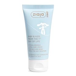 BABY & KIDS Ultra-Care ansikts- och kroppskräm för spädbarn, hypoallergen fuktgivande nyfödd | Parfymfri | 96% naturliga ingredienser | 50 ml ZIAMED