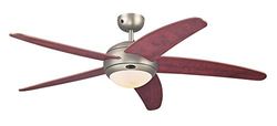 132 cm plafondventilator Bendan 72564 met enkele lamp en vijf vleugels, uitvoering in donker tin met opaalmelkglas