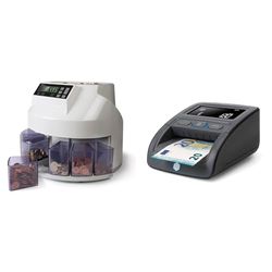 Safescan 1250 - Compteuse et trieuse de pièces de monnaie pour les pièces & 155-S - Détecteur automatique de faux billets qui vérifie les billets dans quatre