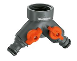 Gardena 2-wegventiel: Waterverdeler voor waterkraan met schroefdraad 26,5 mm (G 3/4 inch), voor het aansluiten van twee apparaten tegelijk, beide uitgangen regelbaar (938-20)