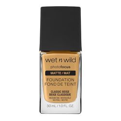 Wet n Wild - Photo Focus Foundation MATTE - Base com fórmula avançada - pele e maquilhagem impecáveis para a câmara e sem brilhos brancos, fórmula matadora - vegan, bege clássico, 1 unidade
