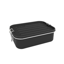 Sigg Gemstone Box Obsidian Black Lunch Box, Stainless Steel Lunch Box with Leak-Proof Silicone Rim, Divided Lunch Box for Lunch and Leftovers