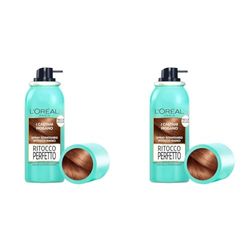 L'Oréal Paris Spray Ritocco Perfetto, Spray Istantaneo per Radici e Capelli Bianchi, Durata fino a 1 Shampoo, Colore: Castano Mogano, 75 ml (Confezione da 2)