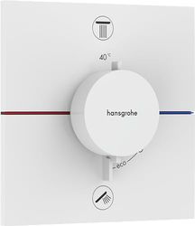 hansgrohe ShowerSelect Comfort E - Miscelatore termostatico incasso, Rubinetto termostatico con blocco di sicurezza (SafetyStop) a 40° C, Termostato quadrato, 2 utenze, bianco opaco