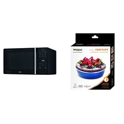 Whirlpool MCP 349 BL Chef Plus Microonde termoventilato combinato, con griglia alta, griglia bassa, piatto Crisp + maniglia, 25 litri, Nero & AVM190 Piatto Crisp a bordo alto (tortiera)