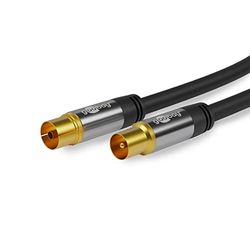 Goobay 70384 TV-antennekabel, coax-aansluiting naar coax-connector, 4-voudig afgeschermd, 135 dB, verguld, zwart, (5,0m)