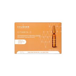 Valquer Serum facial de vitamina C em bolhas. Anti-idade, hidratante e protetor com ácido hialurónico Anti-rugas com ingredientes naturais e antioxidantes. Todos os tipos de pele. 5 unidades de 2 ml.