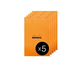 RHODIA 19200C - Bloc-Notes Agrafé N°19 Orange - A4+ - Petits Carreaux - 80 Feuilles Détachables - Papier Clairefontaine 80 g/m² - Couverture en Carte Enduite - Paquet de 5 blocs