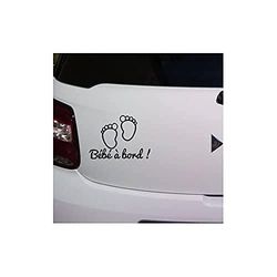 Zelfklevende vinylsticker"Baby an Bord" met kleine voetjes van de baby, Ref 2 (zwart)