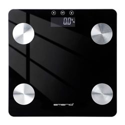 EMERIO Digitale personenweegschaal | meet lichaamsvet - spiermassa - botmassa - BMI | zeer nauwkeurige sensoren | incl. 2x AAA batterijen | max. 180kg | geheugenfunctie | Auto Off | 28x28cm