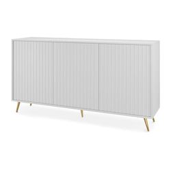 Selsey Commode Armoire 3 Portes À Lamelles 154 cm sur Pieds Dorés Meuble De Rangement Blanc Bello