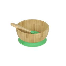 GREENBOX Bambu skål set rund sugkopp skål med sked – FSC-certifierad bra bambu trä skålset för barn – baby gröt skål & flingskål baby bambu porslin rund grön 2821 vd