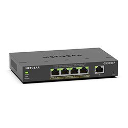 NETGEAR Switch PoE Plus 5 Porte GS305EP, Supporto VLAN, QoS, Switch Ethernet Gigabit con 4 PoE+ a 63 W, Montaggio Desktop o a Parete