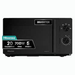 Hisense H20MOBP1HI - Microondas 20 Litros, 700W, Inverter Expert, Descongelación Rápida, Calentamiento Uniforme, Silencioso, Revestimiento Cerámico, Cristal Premium, Modo ECO, 5 Programas