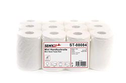 Semy Top ST-88084 Mini Papier 2 Plis Serviettes à Main sur Rouleau Intérieur Rouleau 20 cm 1 Lot de 12 Rouleaux Blanc