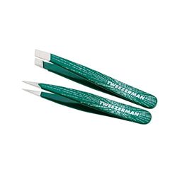 Tweezerman Emerald Shimmer Micro Mini Slant & Point - Juego de pinzas