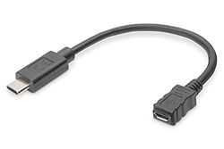 DIGITUS Cavo adattatore USB 2.0-0,1 m - da USB C (M) a USB Micro B (F) - 480 Mbps - Adattatore USB - Nero